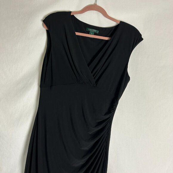 Lauren Ralph Lauren Drape Front Knit Dress 12 Black LBD - Picture 2 of 4